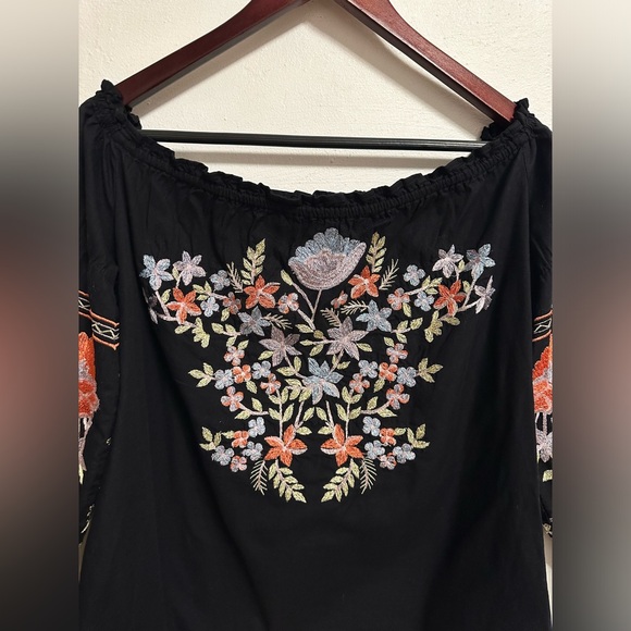Free People Fleur Du Jour Black Floral Embroidered Off Shoulder Dress XS - Picture 5 of 12